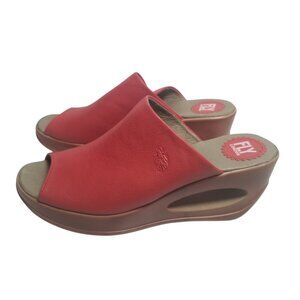 Fly London Hima868fly Women's Leahter Red/Coral  Wedge Mule Sz 39 US 9